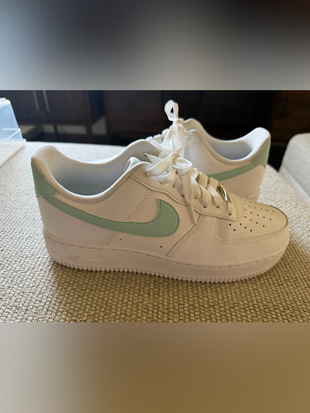 Nike AF1 White Low-Top Sneakers with Mint Green Swoosh